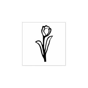 Tulip Folk Art Flower Floral Lino-cut Look Rubber Stamp