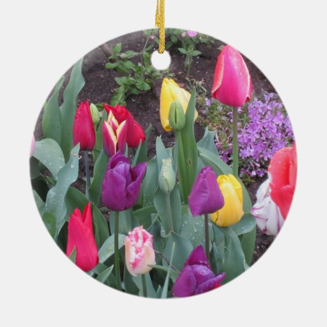 Tulip Garden Ceramic Ornament (Back)