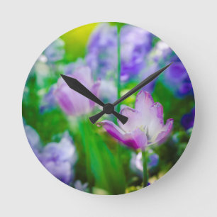 Tulip garden, Giverny, France Round Clock
