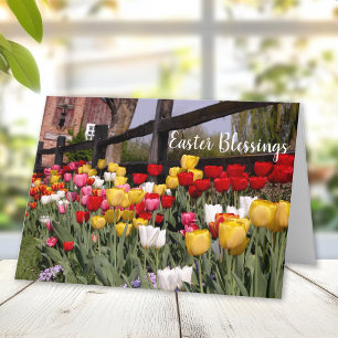 Tulip Garden Happy Easter Blessings Holiday Card