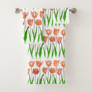 Tulip Garden Imprimer en Coral Orange et Vert
