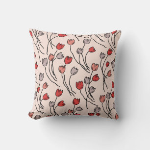 Tulip Garden - Modern Floral In Red & Pink Throw Pillow