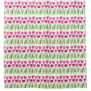 Tulip Garden Print in Fuchsia Pink and Green 