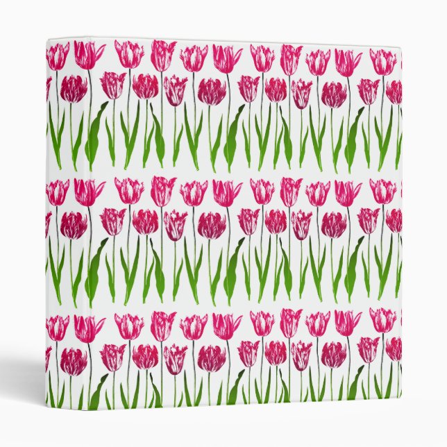 Tulip Garden Print in Fuchsia Pink and Green Binder (Front/Spine)