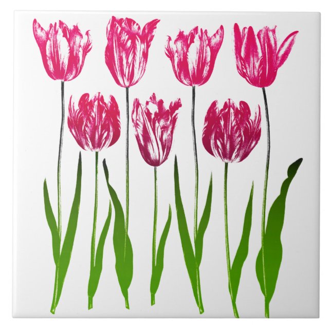 Tulip Garden Print in Fuchsia Pink and Green Tile (Front)