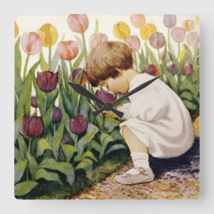 Tulip Garden Square Wall Clock