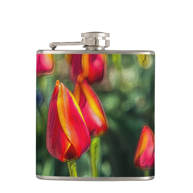 Tulip Garden Textured Hip Flask (Front)