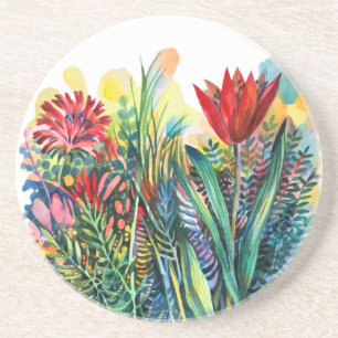 Tulip garden tile coaster