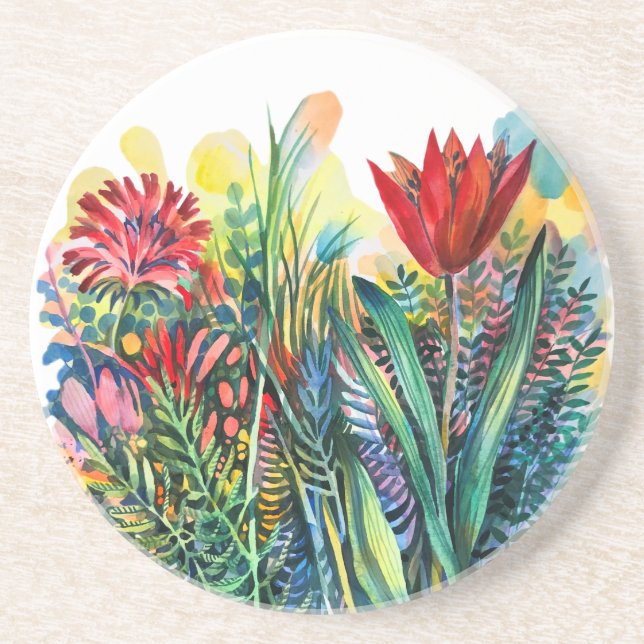 Tulip garden tile coaster (Front)