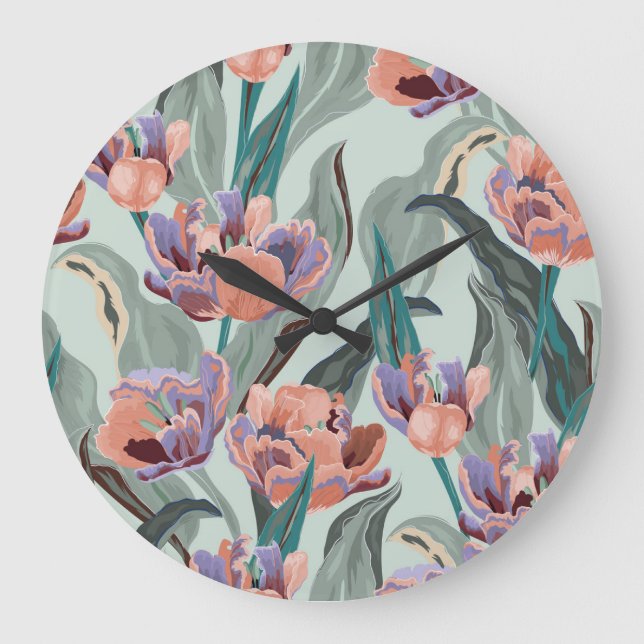 Tulip Garden: Vintage Large Flowers Clock (Front)