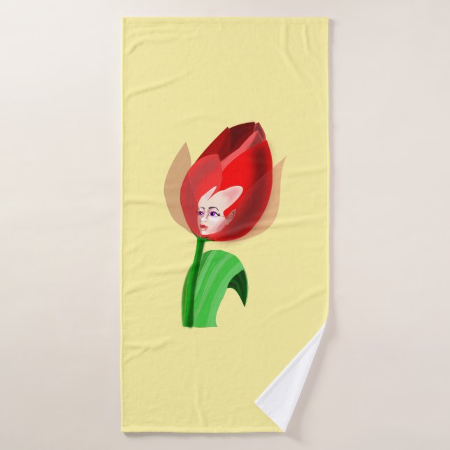 Tulip Girl Bath Towel - Customizable (Bath Towel)