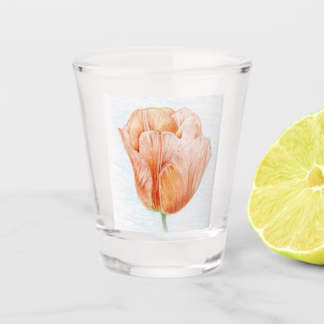 Tulip in Beautiful Peach Colour Shot Glass (Front)