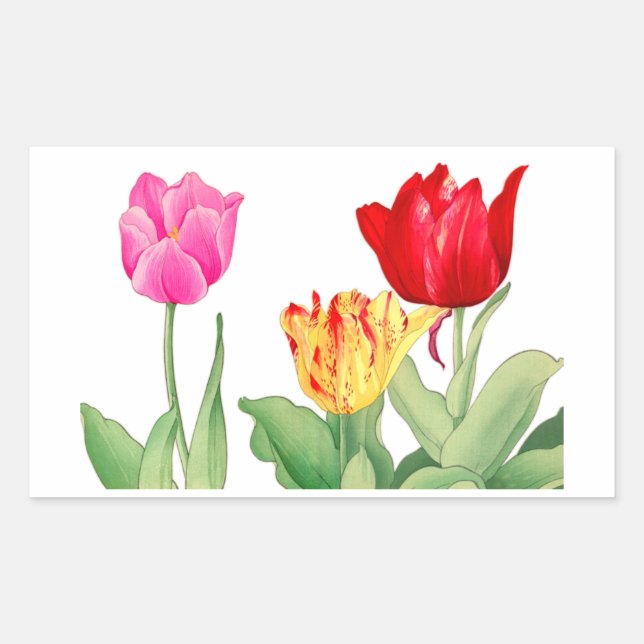 Tulip, Japanese woodblock art  Sticker (Front)