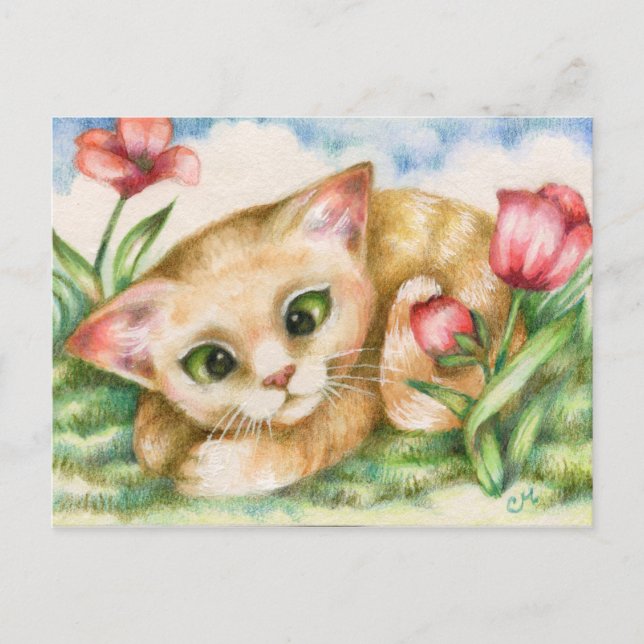 Tulip Kitty - Carte postale Art Chat (Devant)