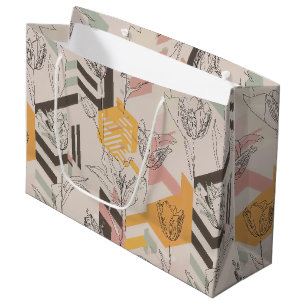 Tulip Line Art Pattern in Mustard & Blush Large Gift Bag