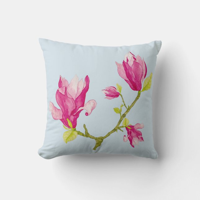 Tulip Magnolias on a Throw Pillow (Front)