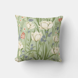 Tulip Meadow in Sage Green Throw Pillow