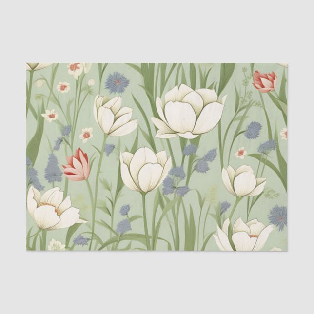 Tulip Meadow in Sage Green Tissue Paper (Front)