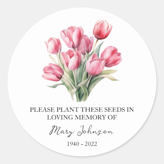 Tulip Memorial Funeral Seed Packet Classic Round Sticker (Front)