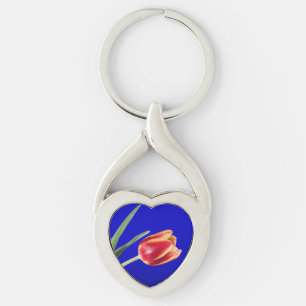 Tulip on blue background keychain