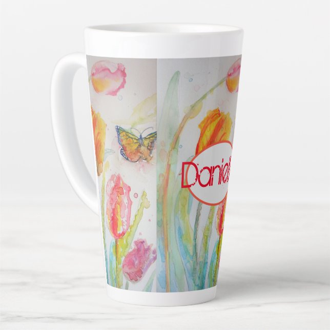 Tulip Orange Red Womans Nom Aquarelle Art Mug (Angle gauche)