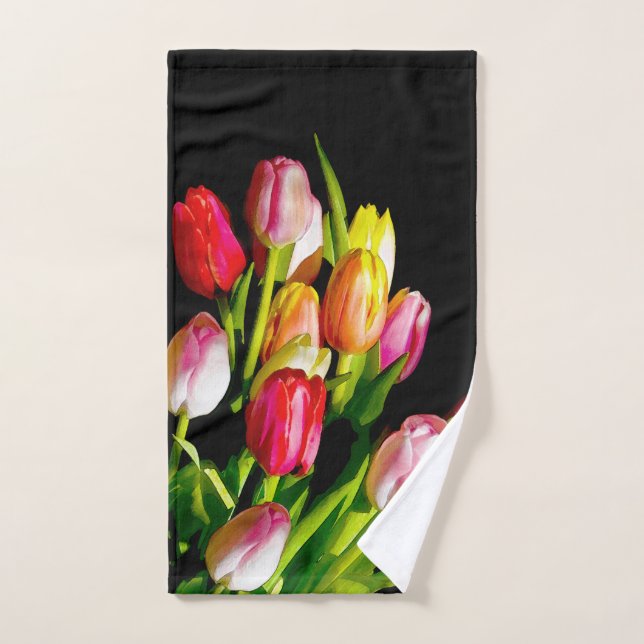 Tulip Painting - Original Flower Art Bath Towel Set (Hand Towel)