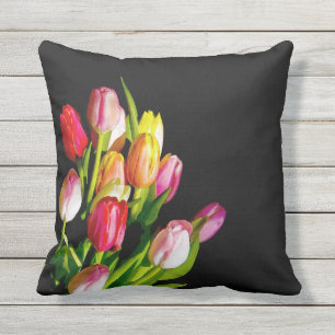 Tulip Painting - Original Flower Art Outdoor Pillow