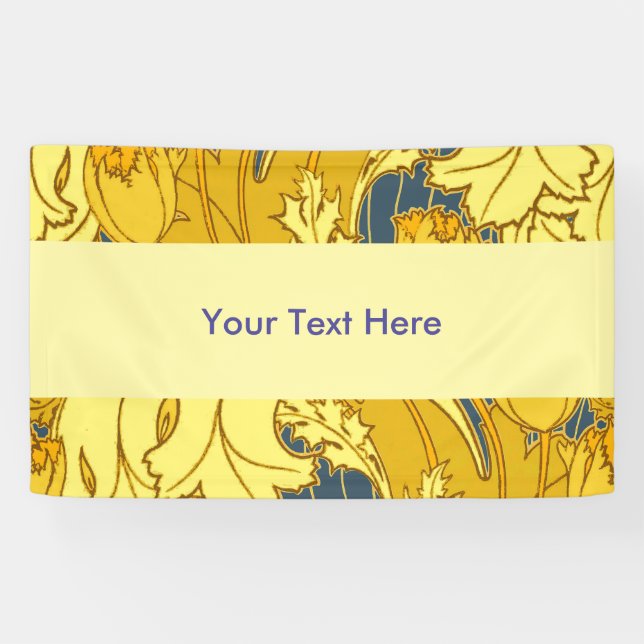 Tulip Pattern Print: Yellow Blue Art Nouveau Banner (Horizontal)