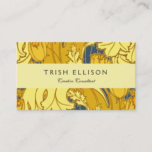 Tulip Pattern Print: Yellow Blue Art Nouveau Business Card (Front)