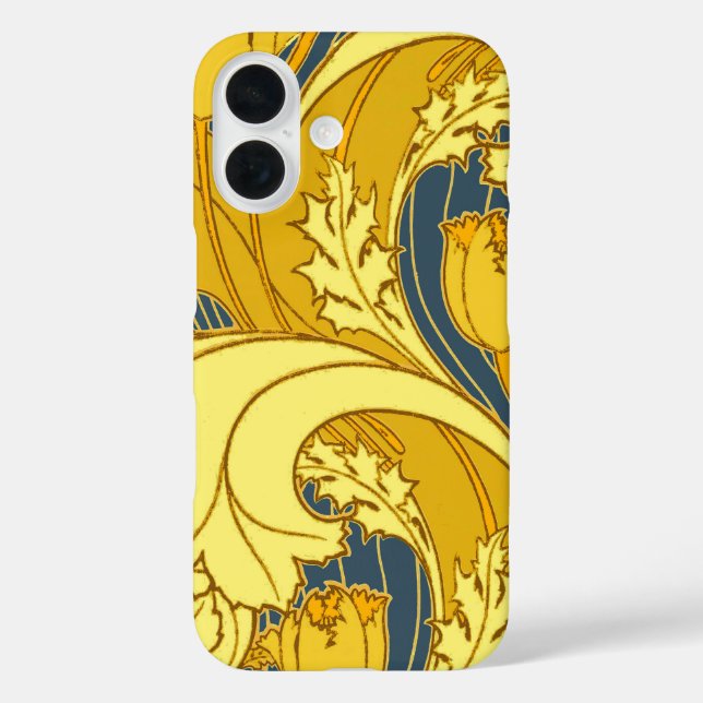 Tulip Pattern Print: Yellow Blue Art Nouveau Case-Mate iPhone Case (Back)