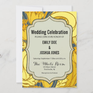Tulip Pattern Print: Yellow Blue Art Nouveau Invitation