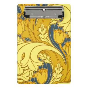Tulip Pattern Print: Yellow Blue Art Nouveau Mini Clipboard