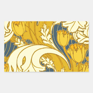 Tulip Pattern Print: Yellow Blue Art Nouveau Sticker