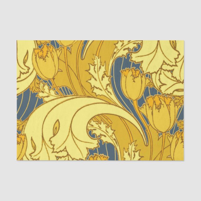 Tulip Pattern Print: Yellow Blue Art Nouveau Tissue Paper (Front)