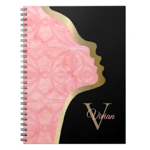 Tulip Pink Black And Gold Face Monogram Name Noteb Notebook