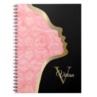 Tulip Pink Black And Gold Face Notebook
