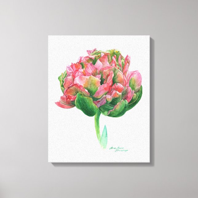Tulip pink green Botanical watercolor Canvas Print (Front)