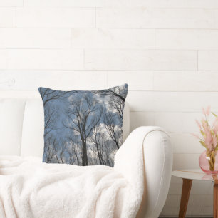 Tulip Poplar Trees Cloudy Sky REVERSIBLE Throw Pillow