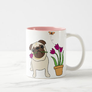 Tulip Pug and Butterfly Mugs - Text Optional