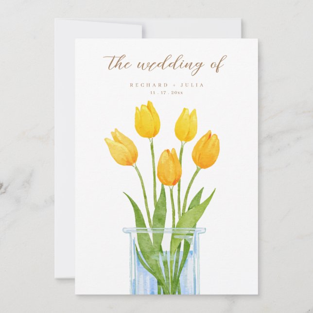 Tulip Romance Floral Jaune Faire-part de mariage (Dos)