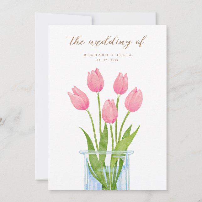 Tulip Romance Floral Pink Wedding Invitation (Back)