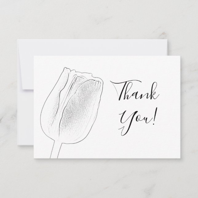 Tulip Sketch Spring Wedding Thank You Card (Front)