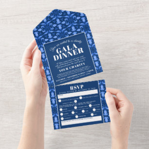 Tulip stars blue pattern gala dinner event all in one invitation
