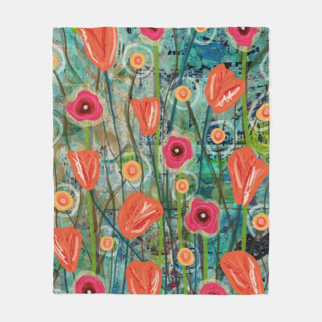 Tulip Tango - Nature Inspired Contemporary Art -  Fleece Blanket (Front)
