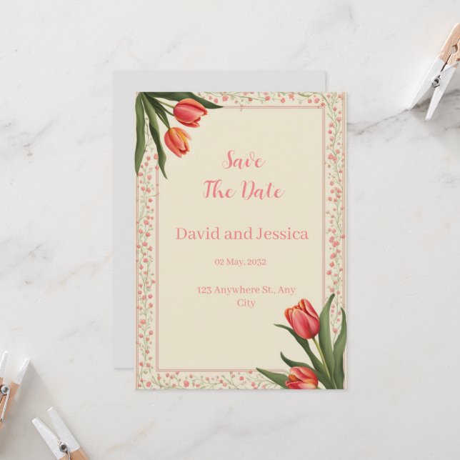 Tulip Tango Save the Date Card (Front/Back In Situ)