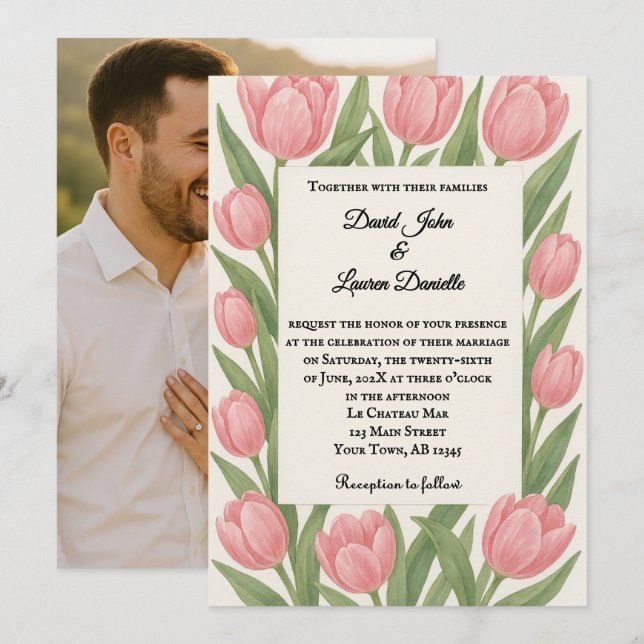 Tulip Together Photo Wedding Invitation (Front/Back)
