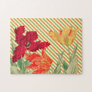 Tulip Trio Three Flowers Vintage Retro Art Puzzle