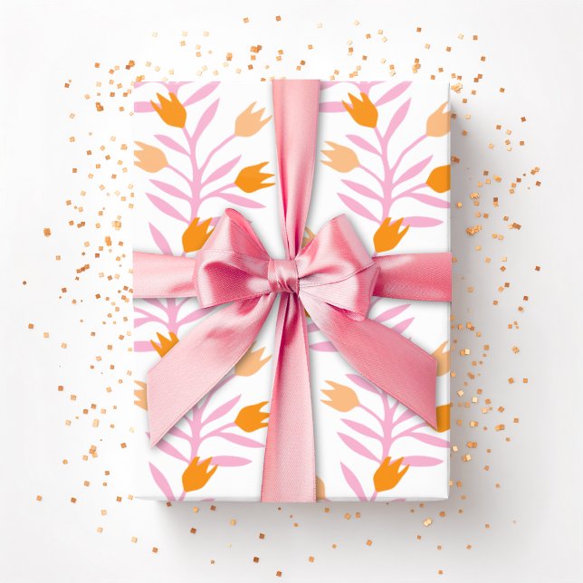 Tulip Vine in Pink and Orange Wrapping Paper (Creator Uploaded)