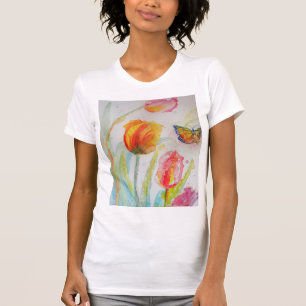 Tulip Watercolor floral flowers Womens T Shirt