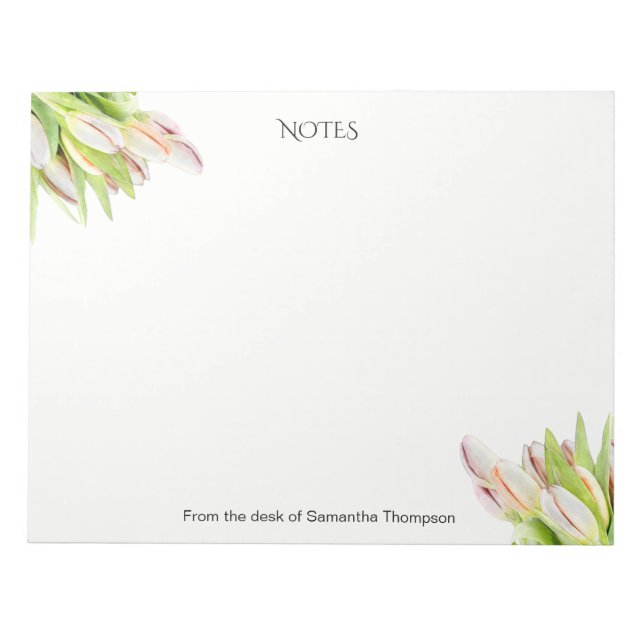 Tulip, watercolor, pink and green, notepad (Front)